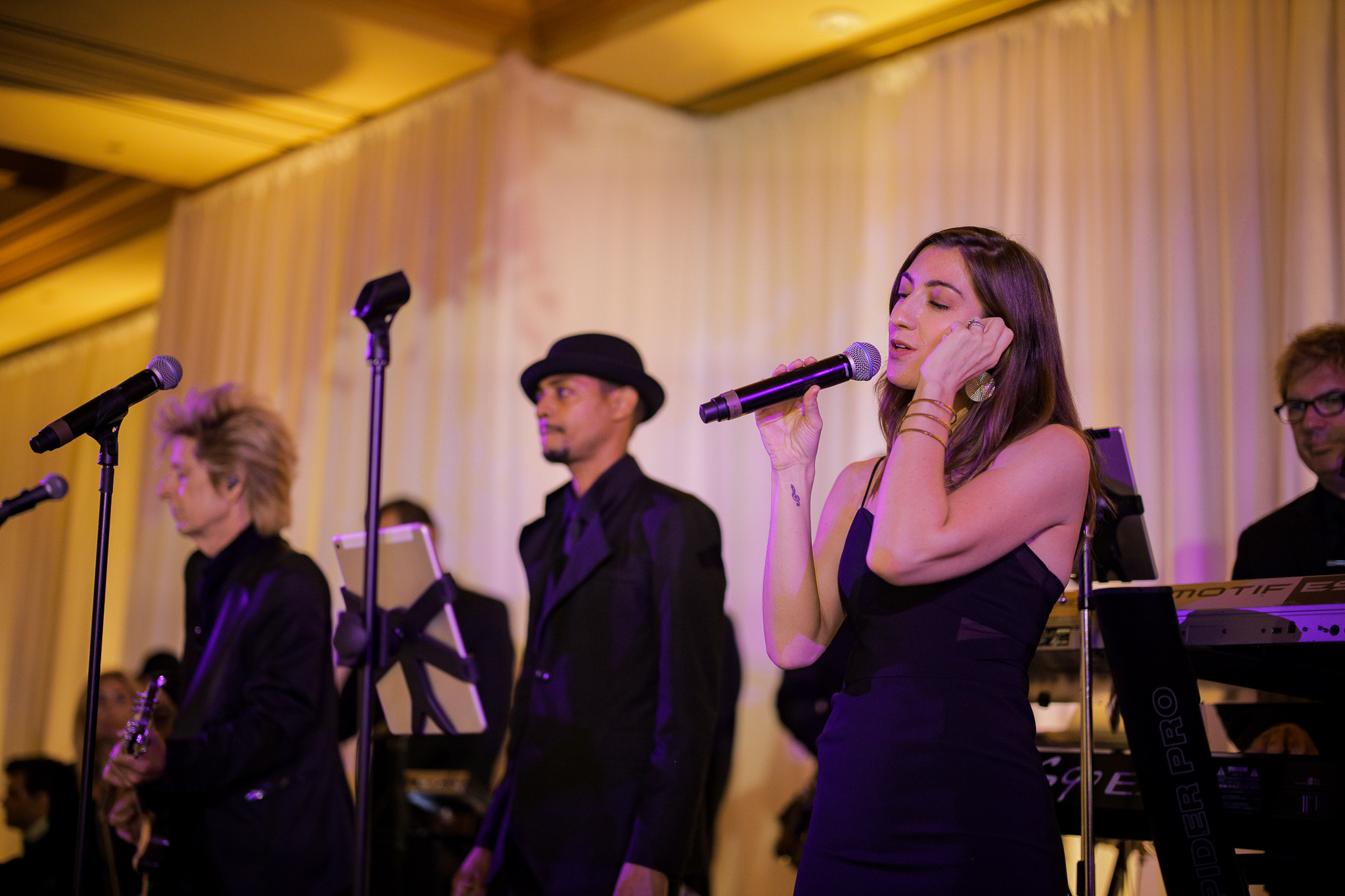Wedding dance floor photograph shot with Canon EOS R and eye detection autofocus at f/1.2 in low light showing accurate eye tracking