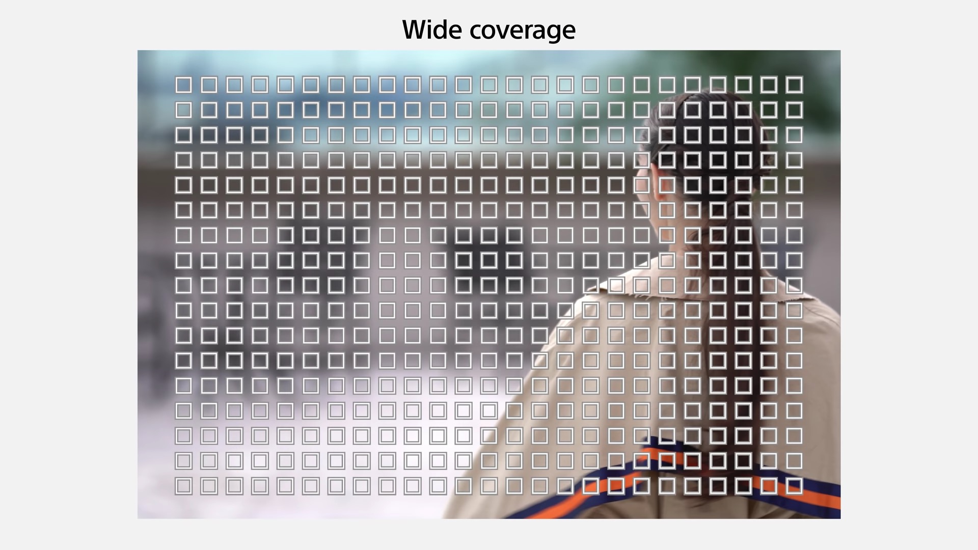 Wide AF point coverage diagram showing how full-frame mirrorless cameras cover nearly the entire sensor with autofocus points