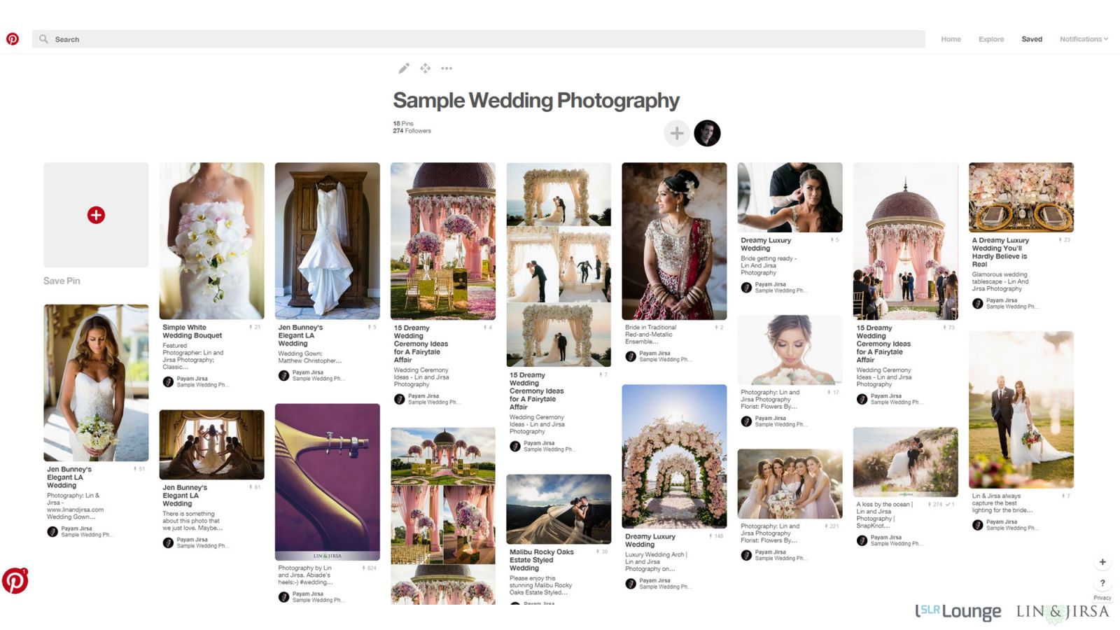 Moodboard to visually communicate wedding photo plan