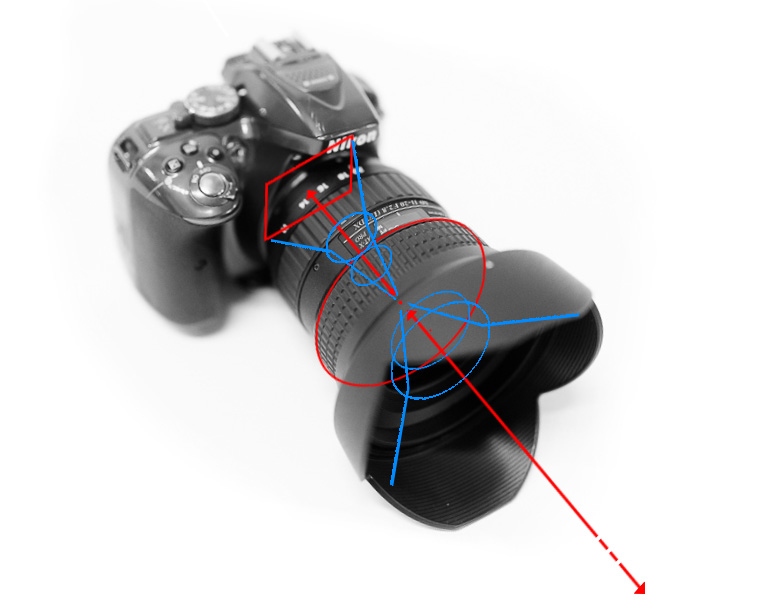Diagram of light traveling through multiple lens elements, bending at each element before reaching the camera sensor